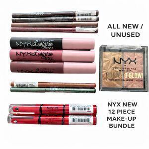 NYX 12 Piece Makeup Bundle NEW Lipsticks, Liners, Eyeliners & Born to Glow